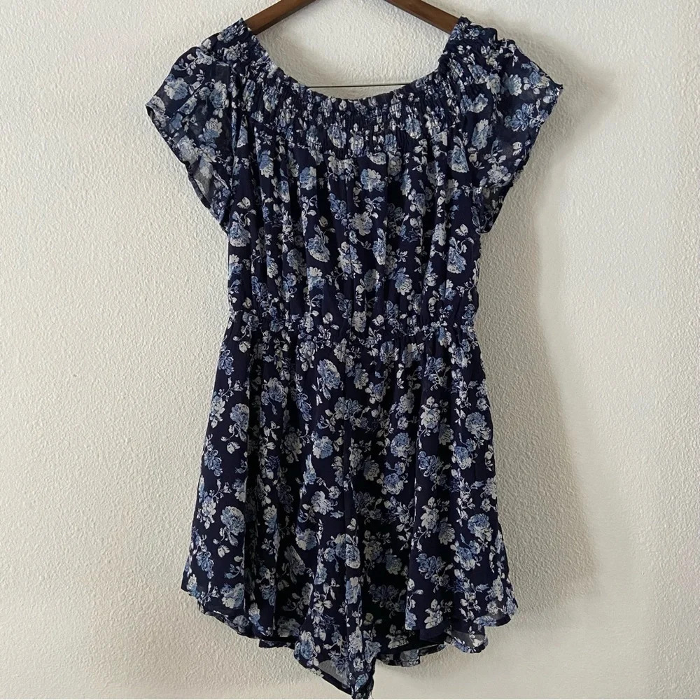 Jodey Floral Off the Shoulder Smocked Romper Large Boho Chic - Picture 11 of 15